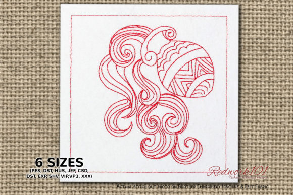 Aquarius Pattern Lineart Redwork Design