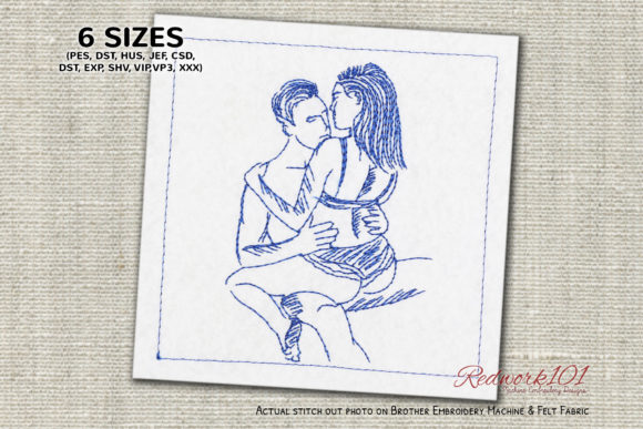 Romantic Couple Redwork Design