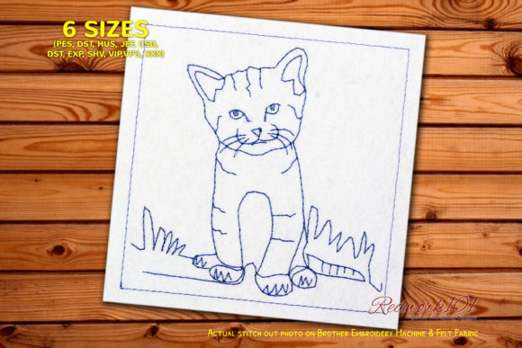 Sitting Newborn Kitten Redwork Design